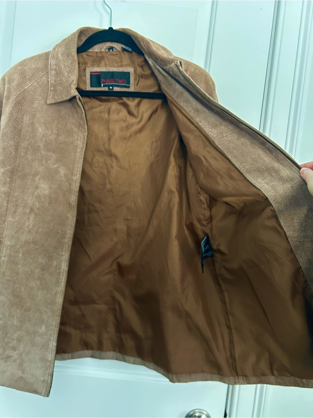 Tan Taupe Genuine Suede Zip Up Leather Jacket - Picture 6 of 8